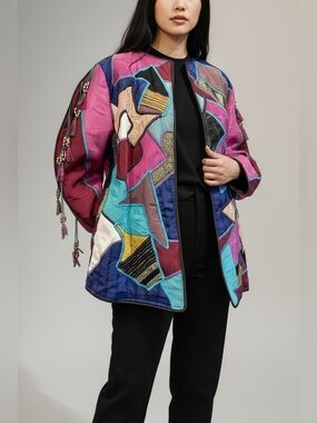 Vintage La Coleccion Judith Roberts Art Kimono Jacket Sweater Coat - Size Small